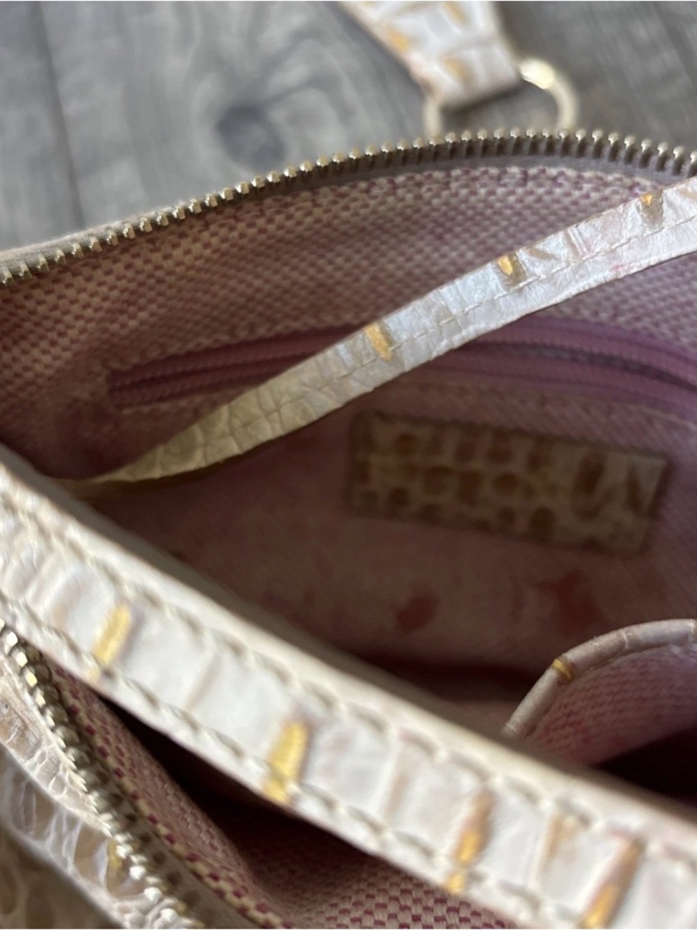 Dooney & Bourke Gold-Accented Cream Croc-Embossed Shoulder Bag - Picture 10 of 12